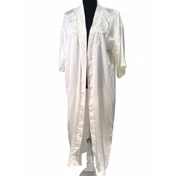 Vintage 80's M Long Nightgown With Matching Robe Satin Lace 2 Piece Set Womens - Picture 1 of 8